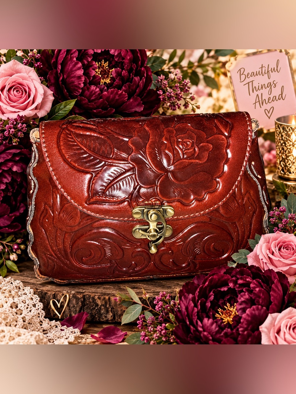 🎁🎄🌻NEW🌻Patricia Nash Embossed Floral Leather Crossbody - Burgundy Brown
